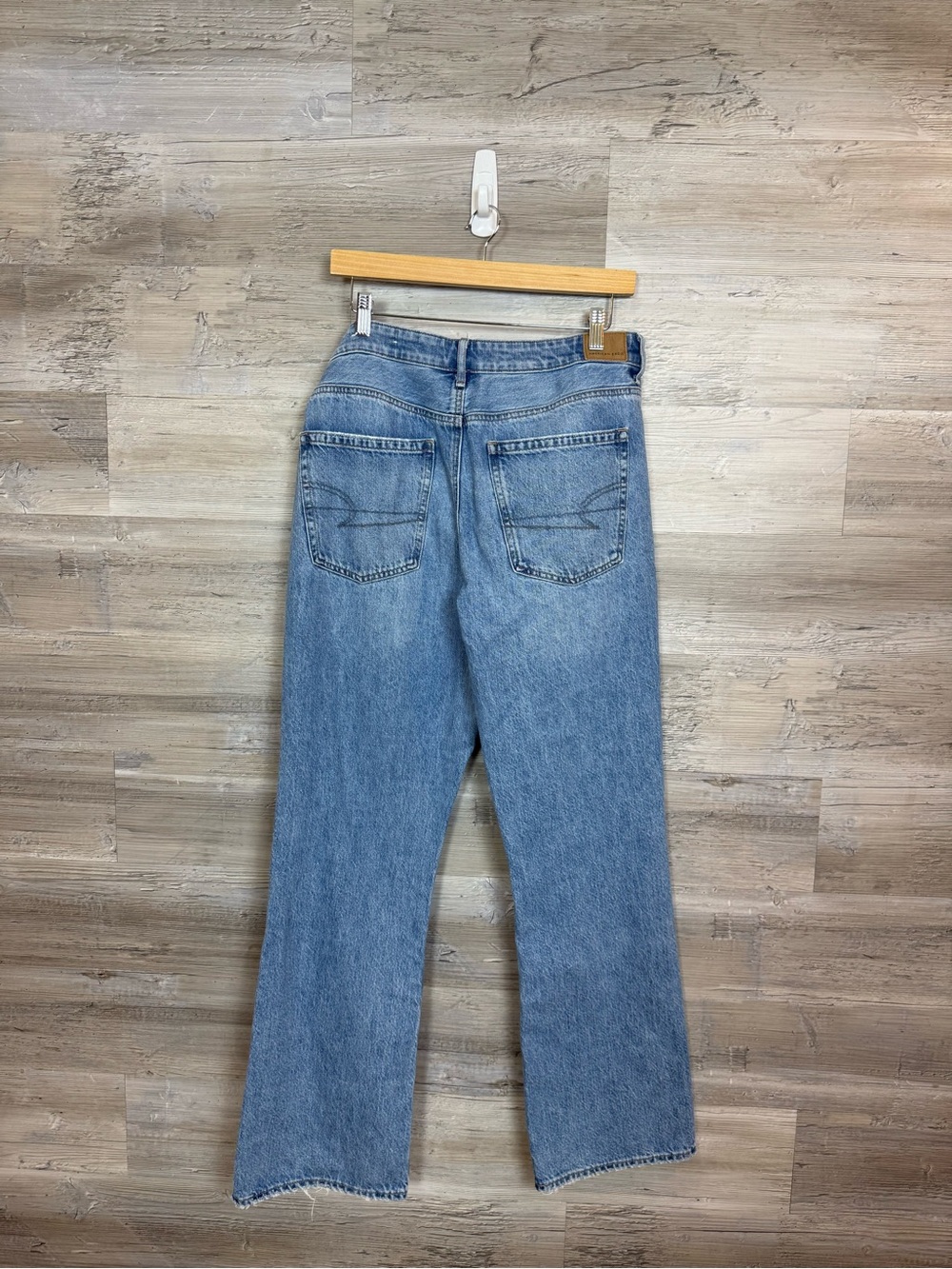American Eagle 100% Cotton High Waisted Flare Jeans Light Wash 12 Regular - Picture 3 of 9